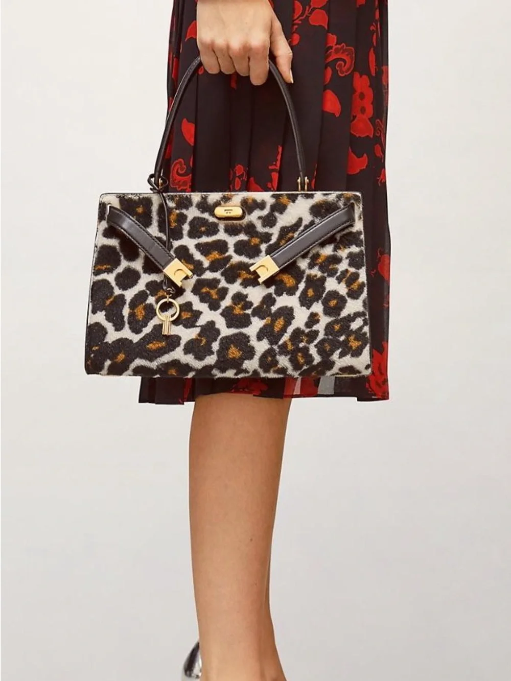 Tory Burch Leopard Print Lee Radziwill Satchel Bag with Crossbody Strap